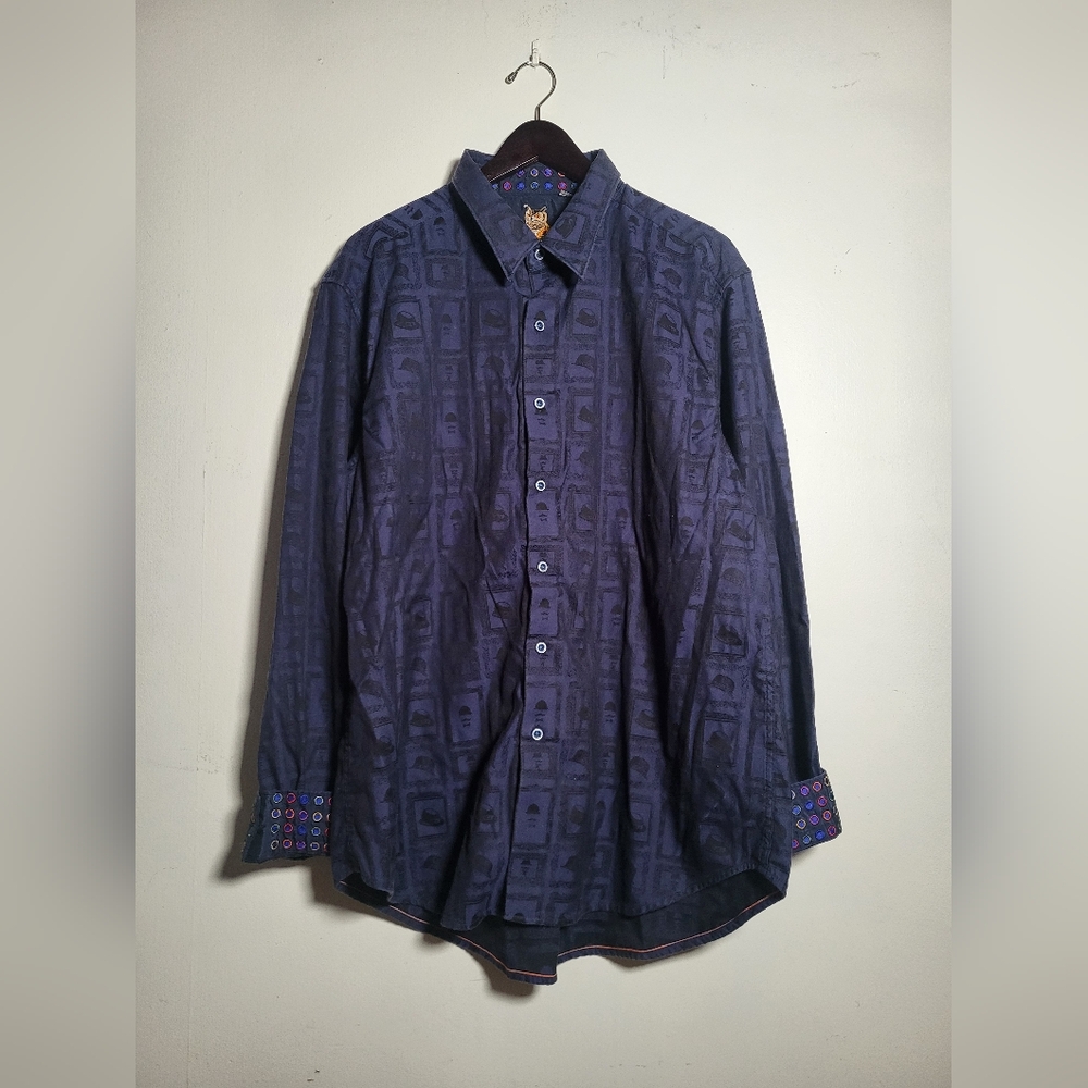 👕🌶 Robert Graham Top Hats Monogram Pattern Longsleeve Button Up Shirt